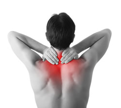 neuromuscular therapy image: red indicating pain in upper back area